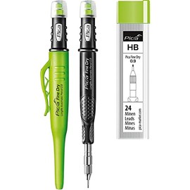 vasalat Pica Fine-Dry Deep Hole Marker 0.9 mm, Pencil Drill Hole Marker 7070 + 24 Replacement Graphite Leads HB 7030