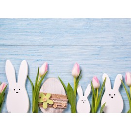Placemat Set - Easter Bunny on Blue Table - Pack of 12 Made in Germany, 44 x 32 cm Made of Special Natural Paper in Storage Folder - The Special Table Decoration for Spring, Easter and Flowers