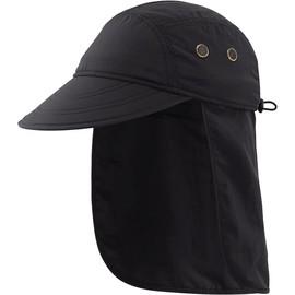 Connectyle Men's Outdoor UV Protection Cap, Neck Cover, Sun Hat, Farm Work, Black