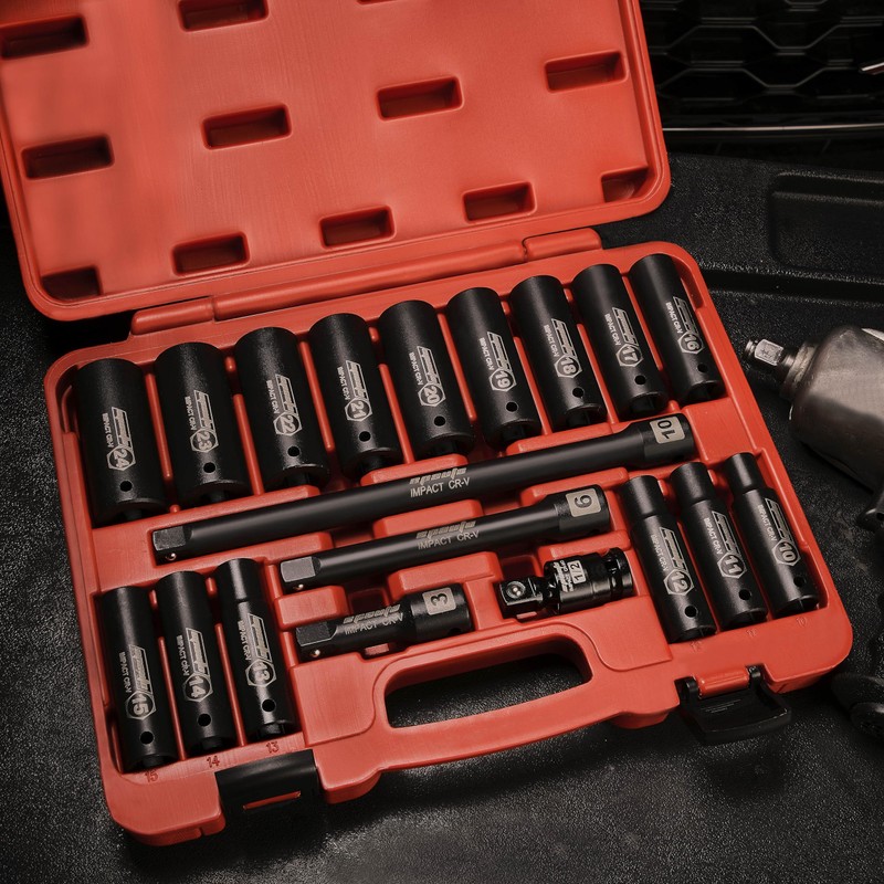 EPAuto 1/2-Inch Drive Metric (10-24 mm) Deep Impact Socket Set