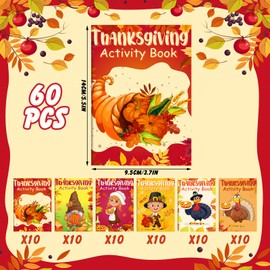 Maitys 60 Pcs Thanksgiving Activity Books for Kids Mini Challenging Activities Fun and Games Include Mazes, Word Search, Word Scramble, Find Difference and More for Party Classroom Gifts Bag Stuffers