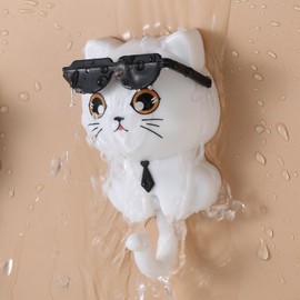 Gjinxi 2PCS Cat Key Holder Cats Key Hooks Sunglasses Cat Hooks Creativity Cats Keys Supplies Adhesive Coat Hook Gra-vity Pet Wall Hook for Wall Decorative Home Storage for Hanging Hat Keys Towel