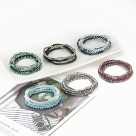 ChungLong0593 Boho Colorful Stackable Crystal Glass Beads Stretch Bracelets Multilayered Bracelets for Women Bohemian Jewelry-Red 4pcs