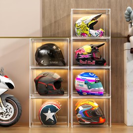 GUDEMAY Clear Stackable Plastic Storage Bins with Lid, Dustproof Display Cases, Extra Large Figures Collectibles Showcase, Boot & Shoe Boxes, Helmet Protection Organizer (Transparent, XL-3 Pack)