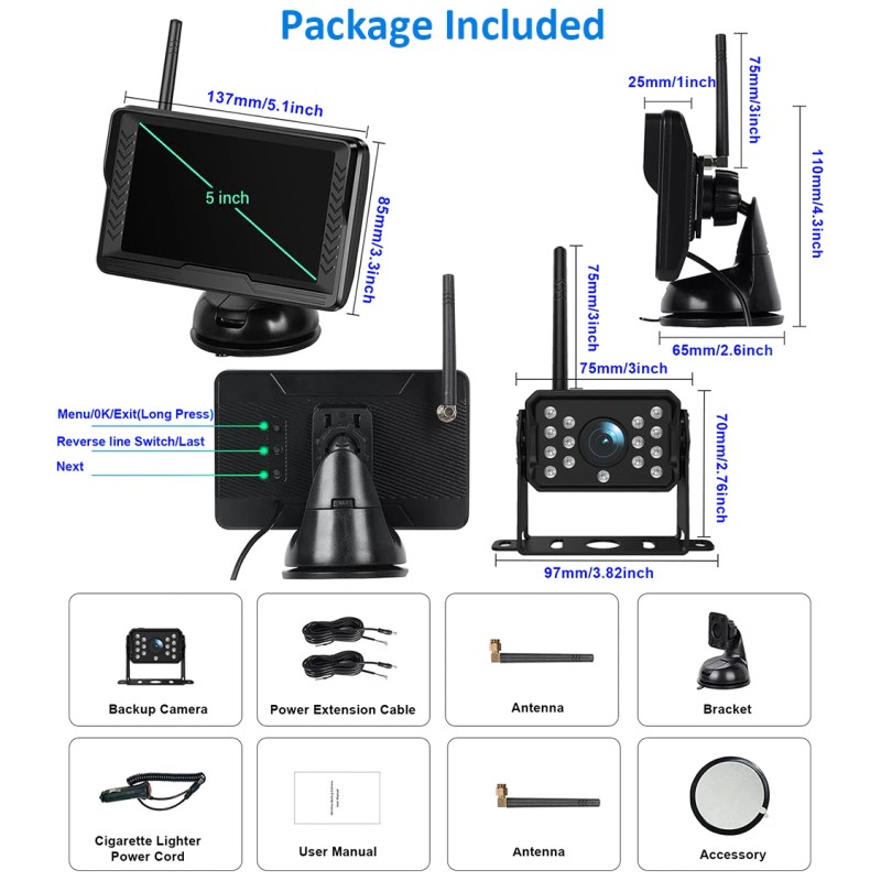 Yuanting 2.4G Wireless Car Backup Camera 5'' Reversing Kit HD