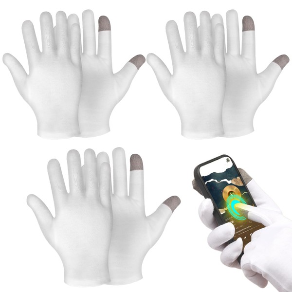 3 Paar Baumwollhandschuhe Mit Touchscree,Baumwollhandschuhe Neurodermitis,Baumwollhandschuhe Weiß,Feuchtigkeitsspendende Handschuhe, Neurodermitis Handschuhe
