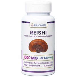 ENCAPSULATE Reishi Capsules 1000mg – Premium Organic Fruiting Body 1:1 Mushroom Extract – Adaptogen Mushroom Supplement for Longevity, Vitality, Heart Health & Immune Support – 60 Vegan Capsules