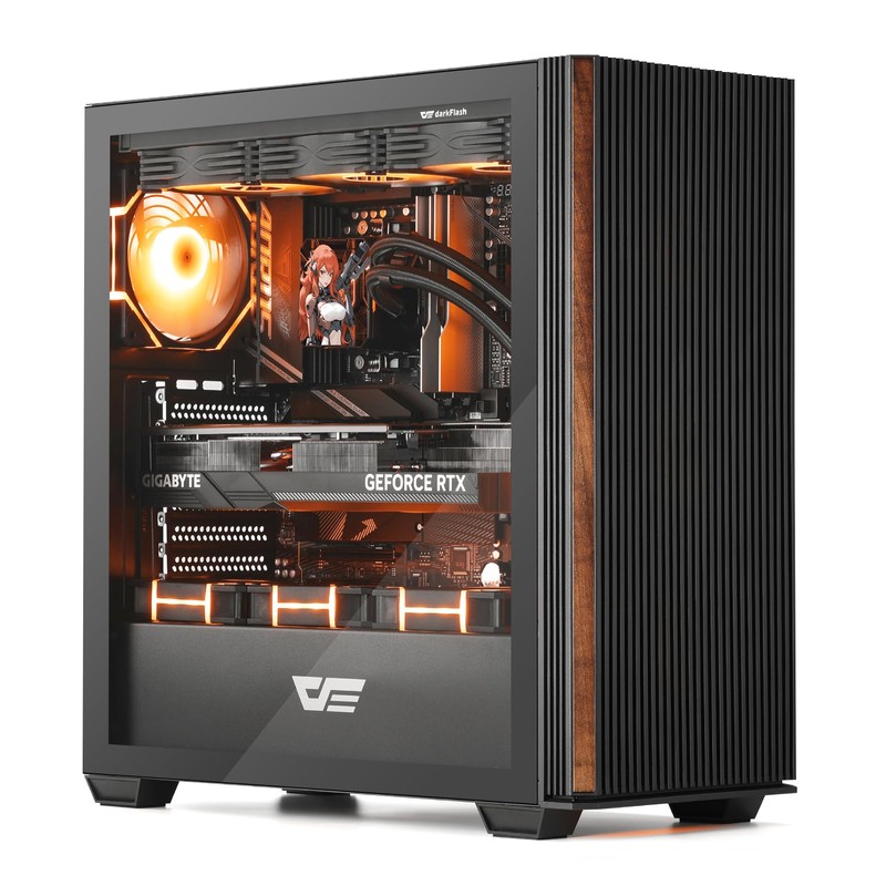 darkFlash DS900WS(2025) ATX PC Case, Genuine Walnut Wood, High Airflow,
