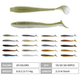 RUNCL ProBite Paddle Tail Swimbaits Green Bean, Soft Fishing Lures - Natural Oils, Ribbed Design, Paddle Tail, Hook Slot, Proven Colors - Bass Fishing Lures Baits 06 (5in, Pack of 10)