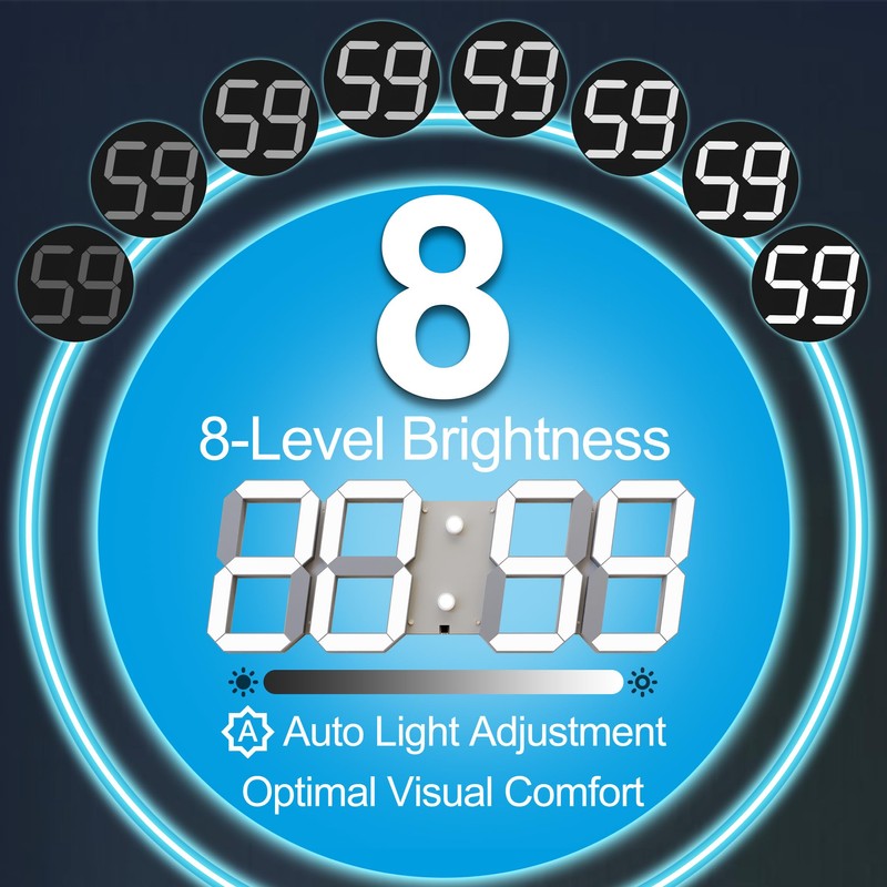 Digital Wall Clock 17" with Remote Control,3D Led Clock Adjustable