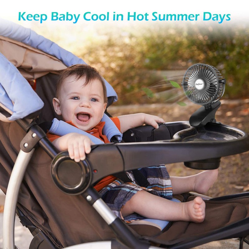 SkyGenius Battery Operated Stroller Fan, Rechargeable USB Powered Mini Clip