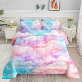 Smell Sunshine Cloud Comforter Set 3pcs (1 Comforter + 2 Pillowcases) for Boys Girls Colorful Clouds Printed Bedding Comforter Set,Duvet for All Seasons(Colorful Clouds Full)