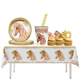 Aszaui Horse Birthday Party Tableware Set, Horse Birthday Decorations, Horse Paper Plates, Paper Cups, Paper Tablecloths, Children's Birthday Party Horse Decorations, Horse Party Accessories for 15