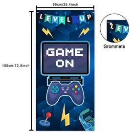Level Up Game On Banner Backdrop Background Video Games Handle Gamepad Theme Decor for Boys 1st Birthday Party Gamepad Party Baby Shower Photo Booth Props Favors Supplies Decorations