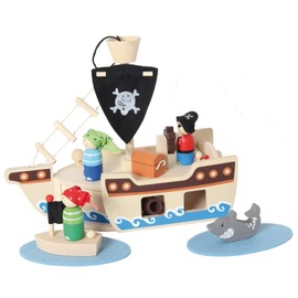Inware 22740 - Jouet en bois, bateau de pirates, 10 pièces