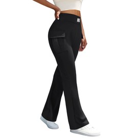 keriffe Women Workout Bootcut Yoga Pants with Pockets High Waisted Gym Flare Leggings Tummy Control Black