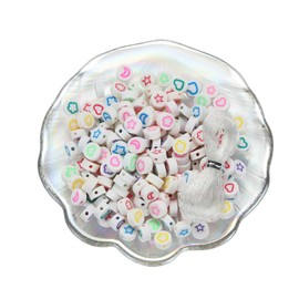 100Pcs 10MM Polymer Clay Beads, Star Moon Flower Heart Clay Bead Charms for Bracelets Making, Jewelry Making, Necklace and Earring with Elastic String (Moon)