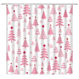 CCXTCZ Christmas Tree Shower Curtain Cute Pine Xmas Tree Winter Holiday Cartoon Fabric Bathroom Decor Curtains with Hooks,Pink White