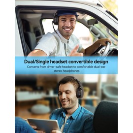 TECKNET Bluetooth Trucker Headset, Single and Dual Ear Wireless Headset with Mic for Work Noise Cancelling, 50Hrs 3 EQ Music Modes Trucker Bluetooth Headphones for PC, Drivers, Office, Call Center