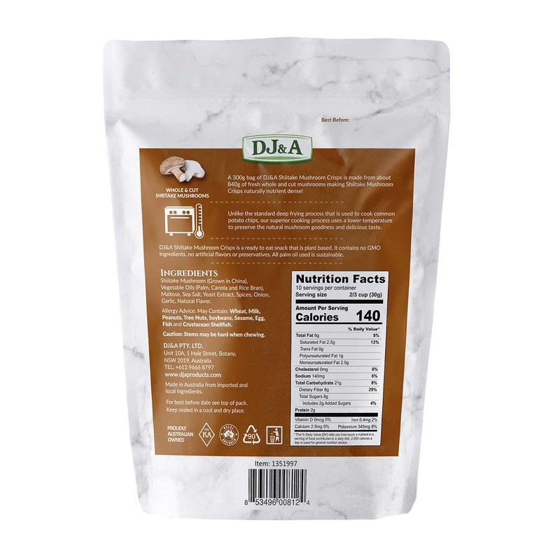 DJ&A Shiitake Mushroom Crisps - Lightly Cooked and Seasoned 10.28