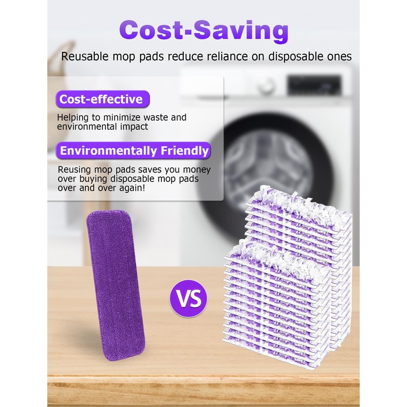 6-Pack Purple Reusable Mop Pads for Swiffer PowerMop, Mellbree Power