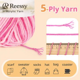Reessy 225g Knitting Wool Acrylic Yarn Crochet Yarn Set, Super Soft 5 Ply Wool for Crochet Knitting and Crafts, 5 x 45g Crochet Yarn for Amigurumi Projects Handcrafts-Light Pink
