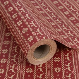 Aimyoo Kraft Christmas Wrapping Paper Jumbo Roll, Red Stripe Reindeer Snowflakes Design, Xmas Gift Wrap Paper 17 inch x 32 ft