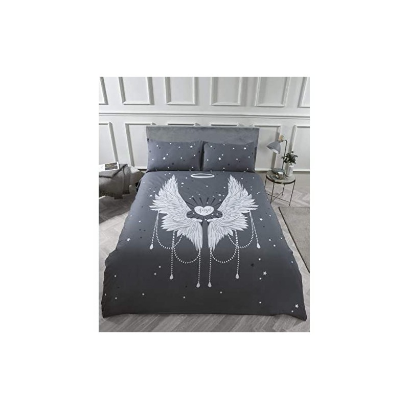 Rapport Bedding ANGEL WINGS Shimmer Detail Duvet Cover Set Grey