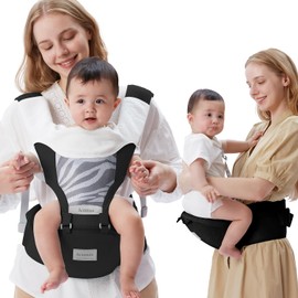 Baby Carrier Newborn to Toddler with Hip Seat, Multifunction Baby Hip, 4-in-1 Ergonomic Infant Carrier (Ergonomic M Position) Adjustable & Removable Baby Holder Carrier for 0-36 Months (Black)