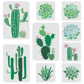 FINGERINSPIRE 9 Pcs Succulent Plants Stencils 2 Sizes Cactus Plants Pattern Stencil Aloe Vera Wall Stencil Plastic Succulent Plants Stencils Reusable Stencil for Painting on Wood Floor Wall
