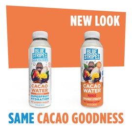 Blue Stripes Cacao Water - Cold Pressed Superfruit Hydration with Electrolytes & Antioxidants, No Sugar Added, All Natural, Great for Protein Shakes & Smoothies - Mango, 12 Pack