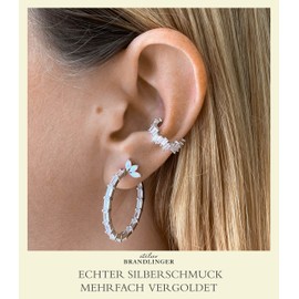 Brandlinger ® Statement Earrings 925 Silver Large Hoop Earrings with Cubic Zirconia Stone Jewellery Women's Gold-Plated with 18 Carat (Silver and Gold) for Women and Girls Hoop Earrings Diameter 30