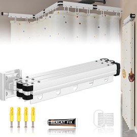 Wall Mount Folding Shower Curtain Rod, 69 Inches (5-Fold), Adjustable Diamond Shaped Corner Shower Curtain Rod 90 Degrees, No Drill, Space Saver, Bathroom Bathtub, Clothing Store, Dressing Rooms