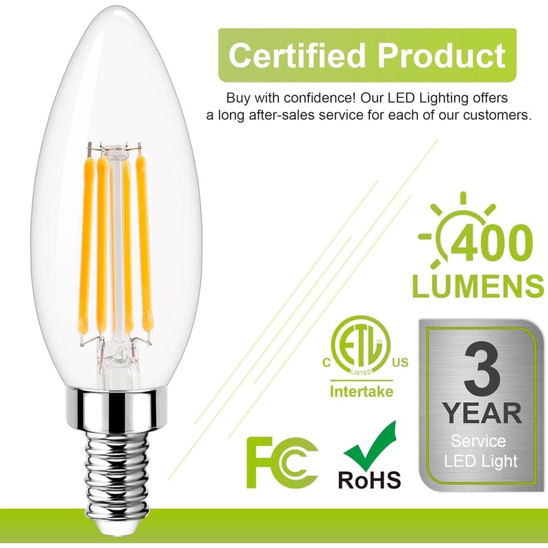 GOLSPARK E12 LED Bulb Dimmable, Candelabra LED Bulb 40W Equivalent,