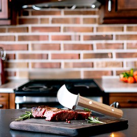 HSHQING 2Pack Adaptive Rocking Knife One-Handed Steak Cutter with Curved Blade, Anti-Slip Wooden Handle Rocker Knife for Meat & Veggies