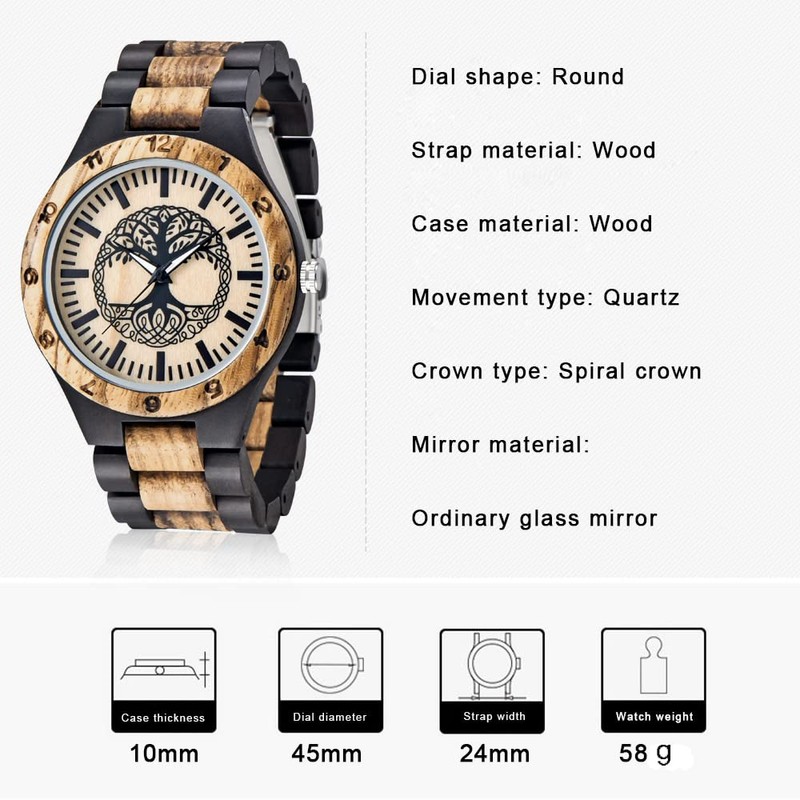 Tiong Men's Wooden Watch Handmade Colourful Bamboo Wooden Watch Analogue