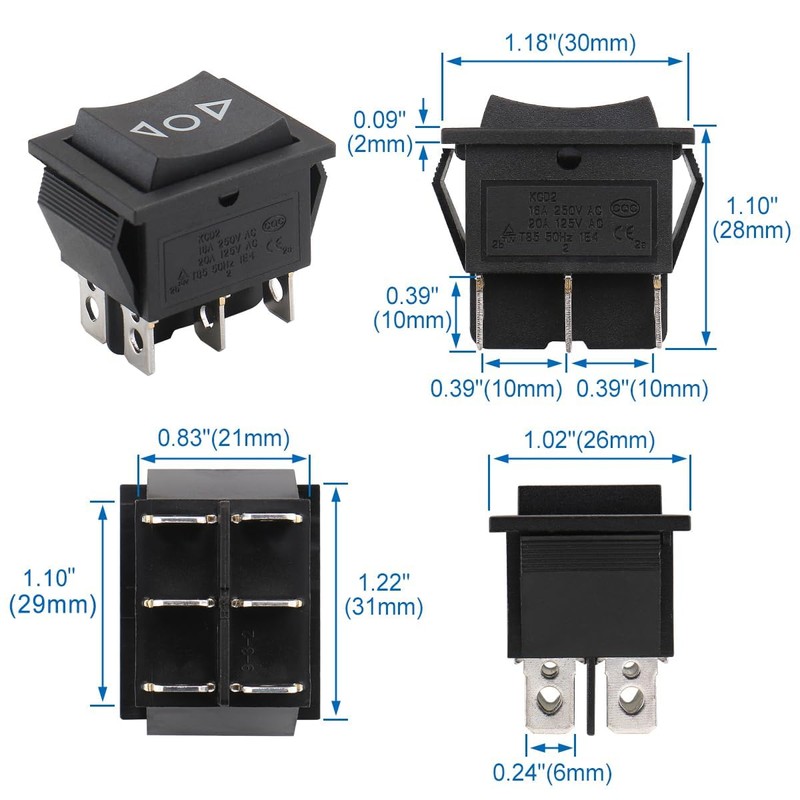 Baomain Momentary 6 Pin DPDT Button Rocker Switch (ON)/Off/(ON) AC