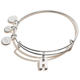 Alex and Ani Expandable Bangle for Women, Initial H Letter Charm, Shiny Silver Finish, 2 to 3.5 in