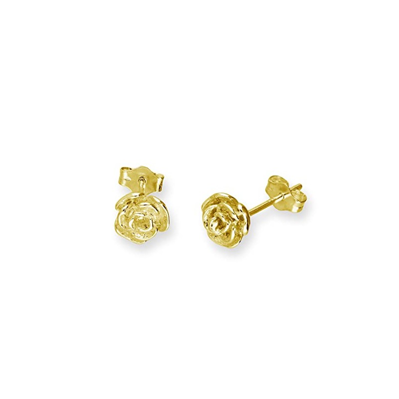 Gold Plated Sterling Silver Rose Bud Stud Earrings