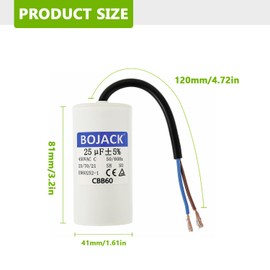 BOJACK CBB60 25uF 450V 50/60HZ Starting Capacitor, SH Motor Operating Capacitor, AC Motor Capacitor, with Wire