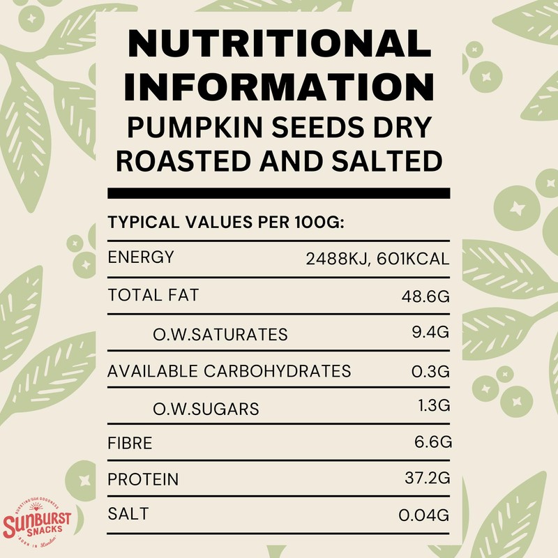 Sunburst Pumpkin Seeds Dry Roasted and Salted, Non GMO (No
