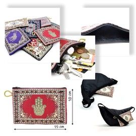 BDM Turkish Fabric Purse with Zipper for Women, Lucky Charm with Hand Embroidered by Fatima, red