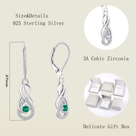 Starnny Infinity Earrings 925 Sterling Silver Drop Dangle Hoop Earrings for Women with 3A Cubic Zirconia Birthstone May Birthstone Emerald