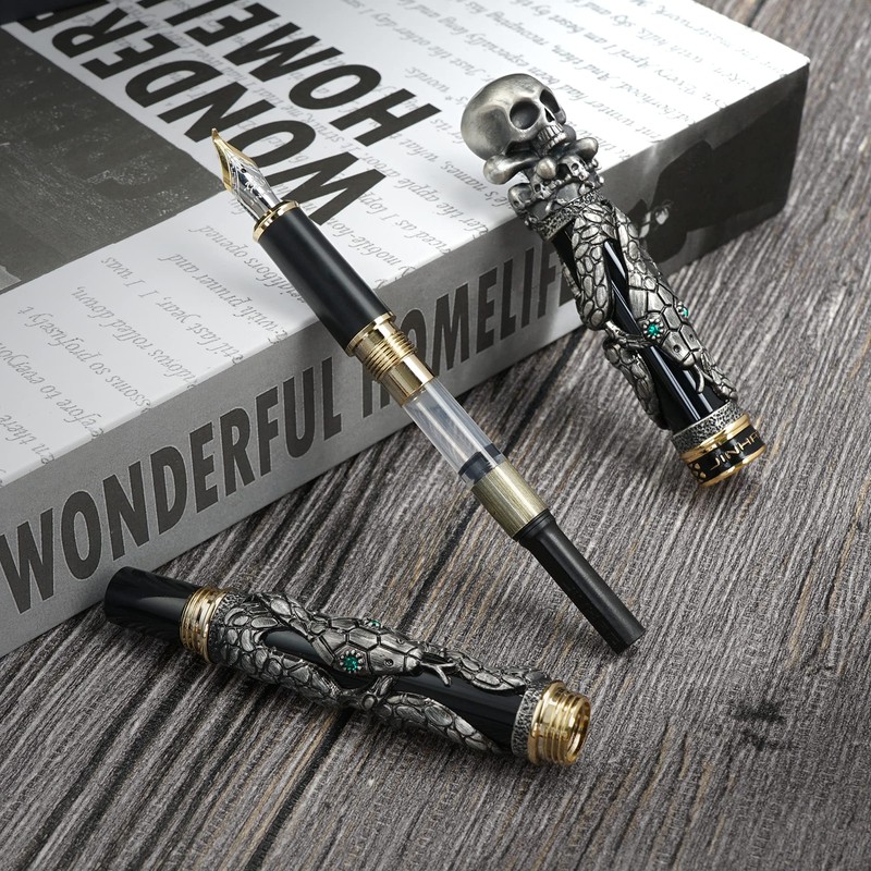 Jinhao Black Snake Fountain Pen Bent Nib Fude Pen with