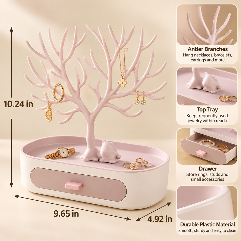 Deer Tree Jewelry Organizer for Earrings & Necklaces – Antler