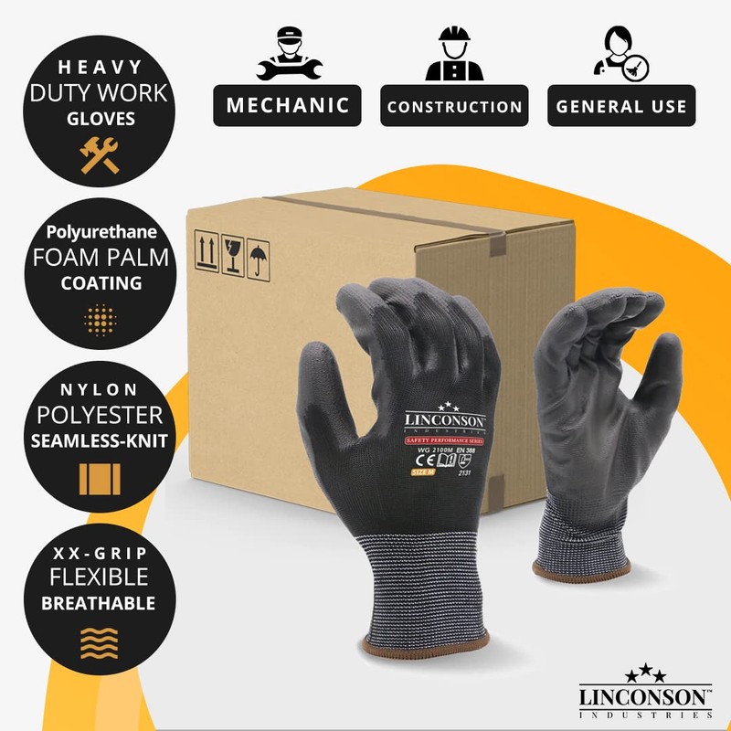 LINCONSON 20 Pack Ultimate Grip Construction Mechanic Work Gloves PU