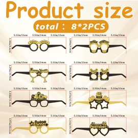 40th Birthday Party Paper Glasses, 16-Pack, 8 Unique Styles, Fun Photo Props for Milestone Celebrations, Unisex Design