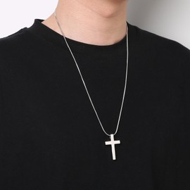 HZMAN Cross Necklace for Men Women Stainless Steel Religious Bible Verse Philippians 4:13 Pendant with Snake Chain (Silver)
