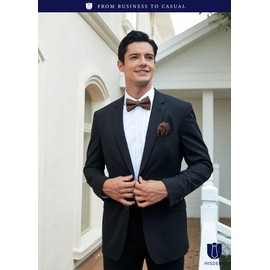 HISDERN Men's Bowtie, One-Touch Paisley Pattern, Bowtie, Chief Set, For Weddings, Hook Type, Easy On/Off, Gift, 02 brown (Paisley)