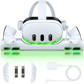 Charger Station for Meta Quest 3,Fast Magnetic Charging Dock Compatible with Oculus Meta Quest 3 VR Headset and Controllers,with 2 Rechargeable Batteries, USB-C Charger and Cable